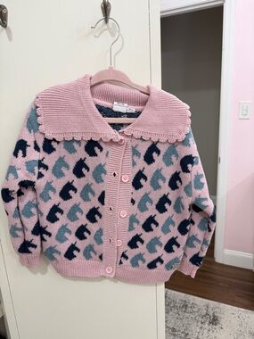 Girls' Pink Horse Pattern Cardigan Sweater - Cute Button Front